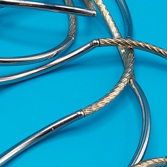 Chico's Gold Silver Tone Curved Bead Necklace, 38", Three Strands - Picture 9 of 12